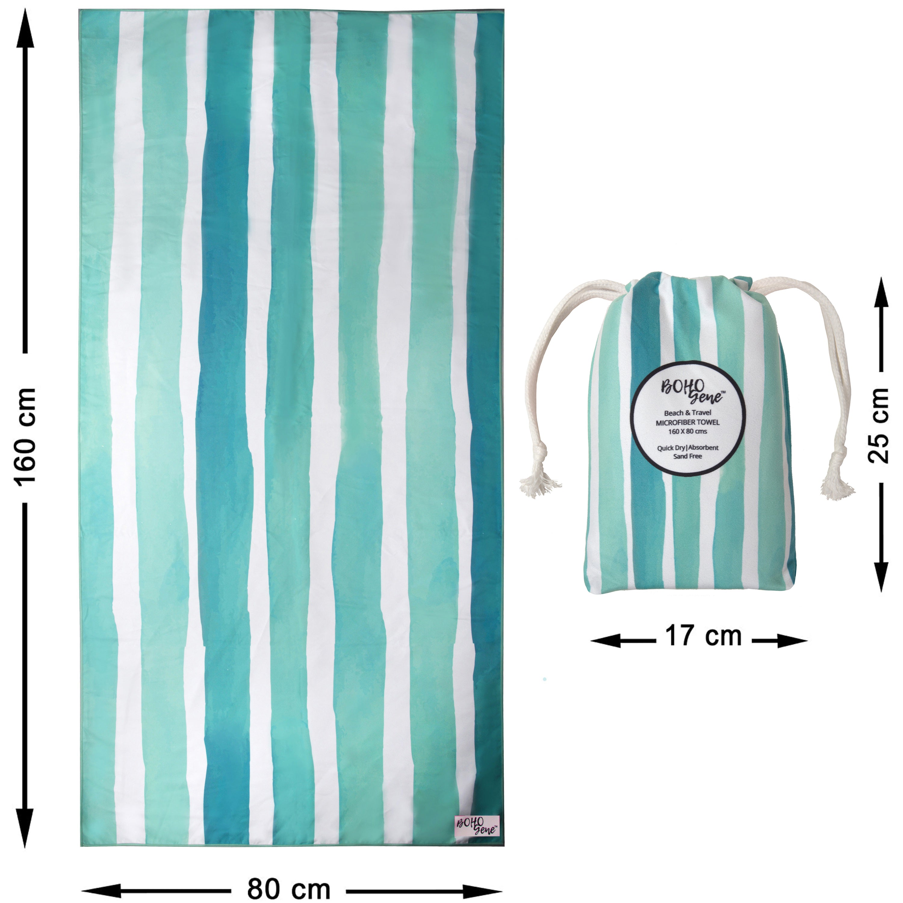 AQUA GREEN Striped Beach Towel